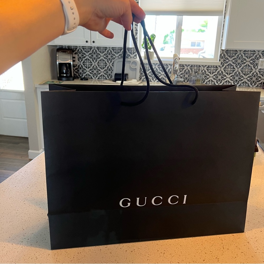 Large Black Gucci Paper Shopping Gift Bag, ~14x19"